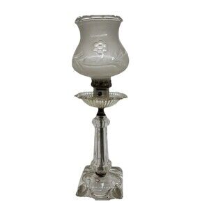Vintage Glass Boudoir Vanity Lamp Etched Shade 1940's Works